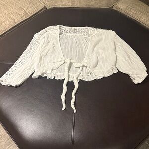 American Eagle White Lace Cropped Cardigan